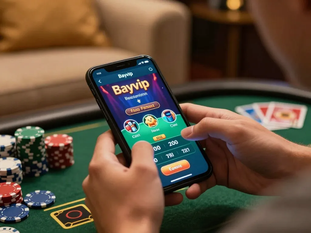 Engaging with the Bayvip app for a thrilling online gambling experience.