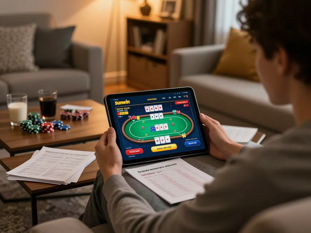 Engaging in strategic poker gameplay on the Sunwin app at home, enhancing online casino experience