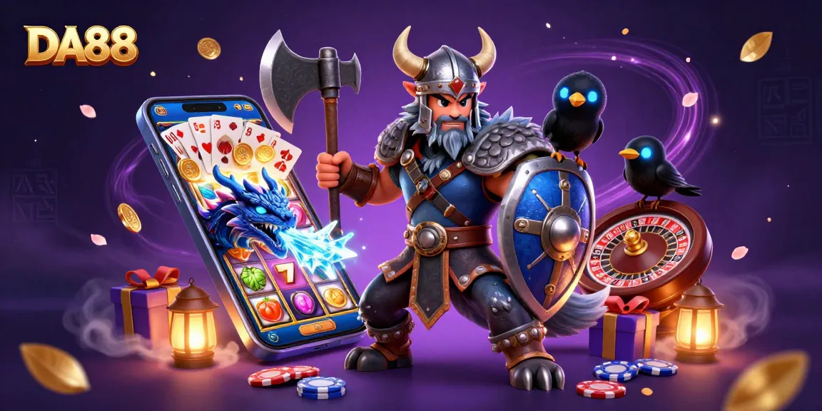 Engage in thrilling gameplay with DA88 as the Viking wolf warrior leads a dynamic slot game adventure.