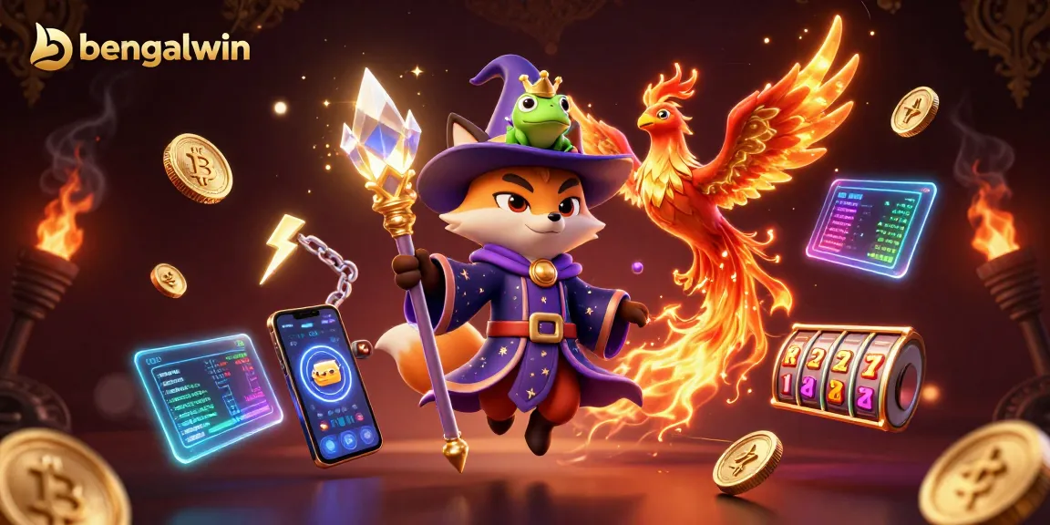 Bengalwin offers a thrilling immersive gaming experience with a mystical wizard and phoenix in a vibrant casino world.