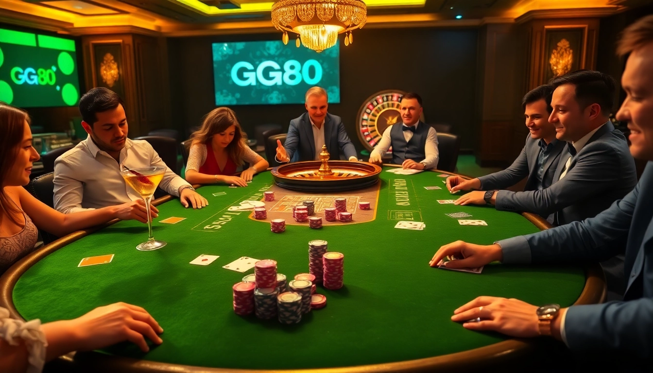 Exciting GG88-themed poker table with vibrant chips and cards, creating a thrilling casino atmosphere.