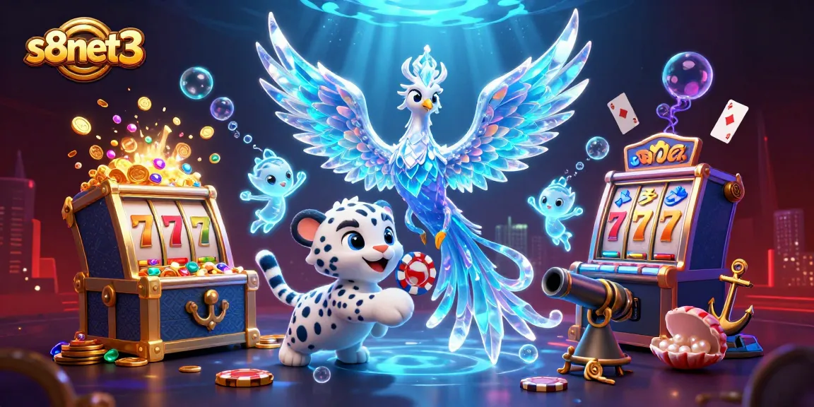 Experience thrilling gaming action with s8net3 as the ice phoenix dazzles around slot machines and treasure.