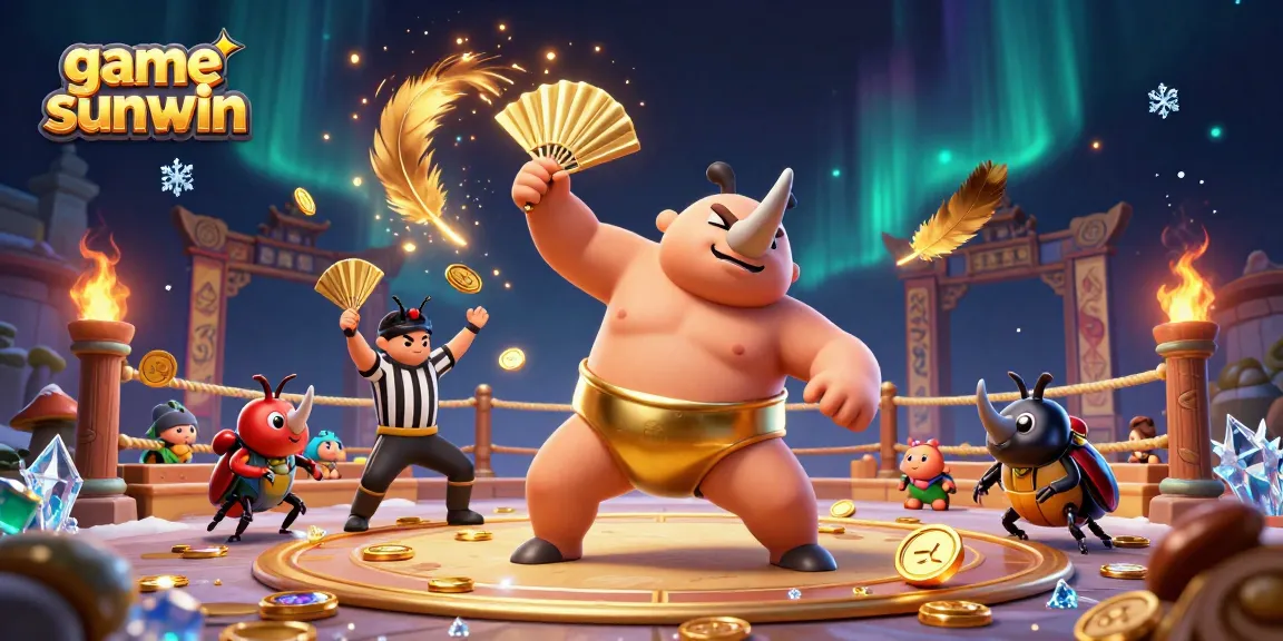 Experience the excitement of game sunwin as a powerful beetle champion competes in a vibrant arena.