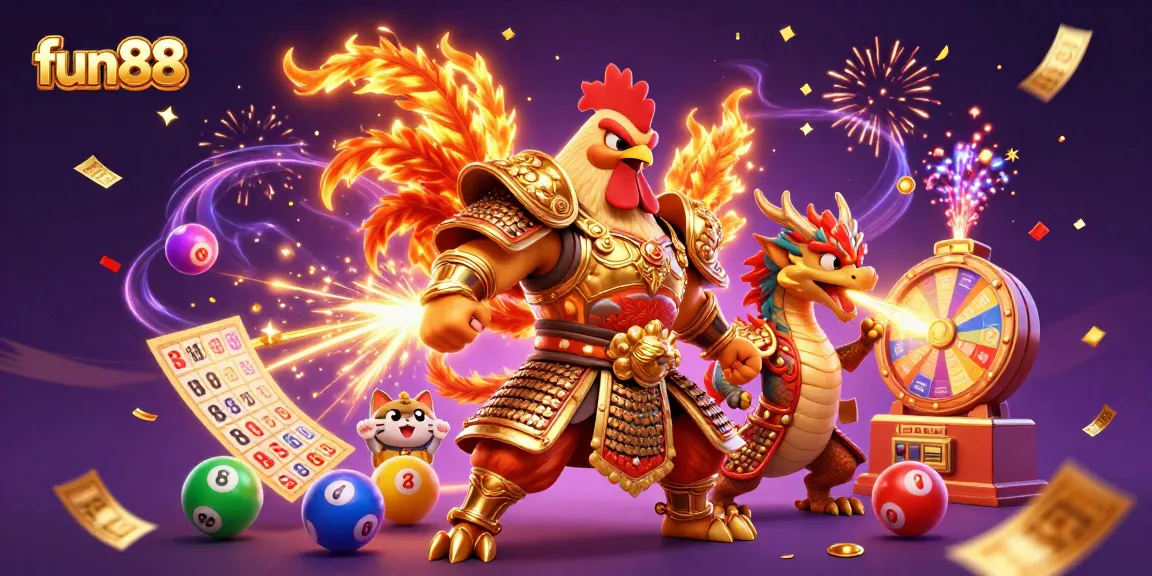 Experience the excitement of fun88 with vibrant gaming elements and cheerful characters in a dynamic casino scene.