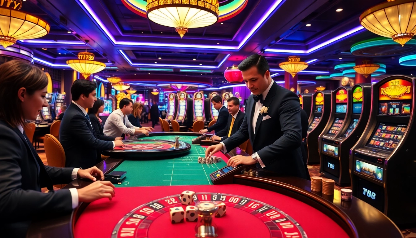 TR88 casino scene featuring excited players at roulette and poker tables.