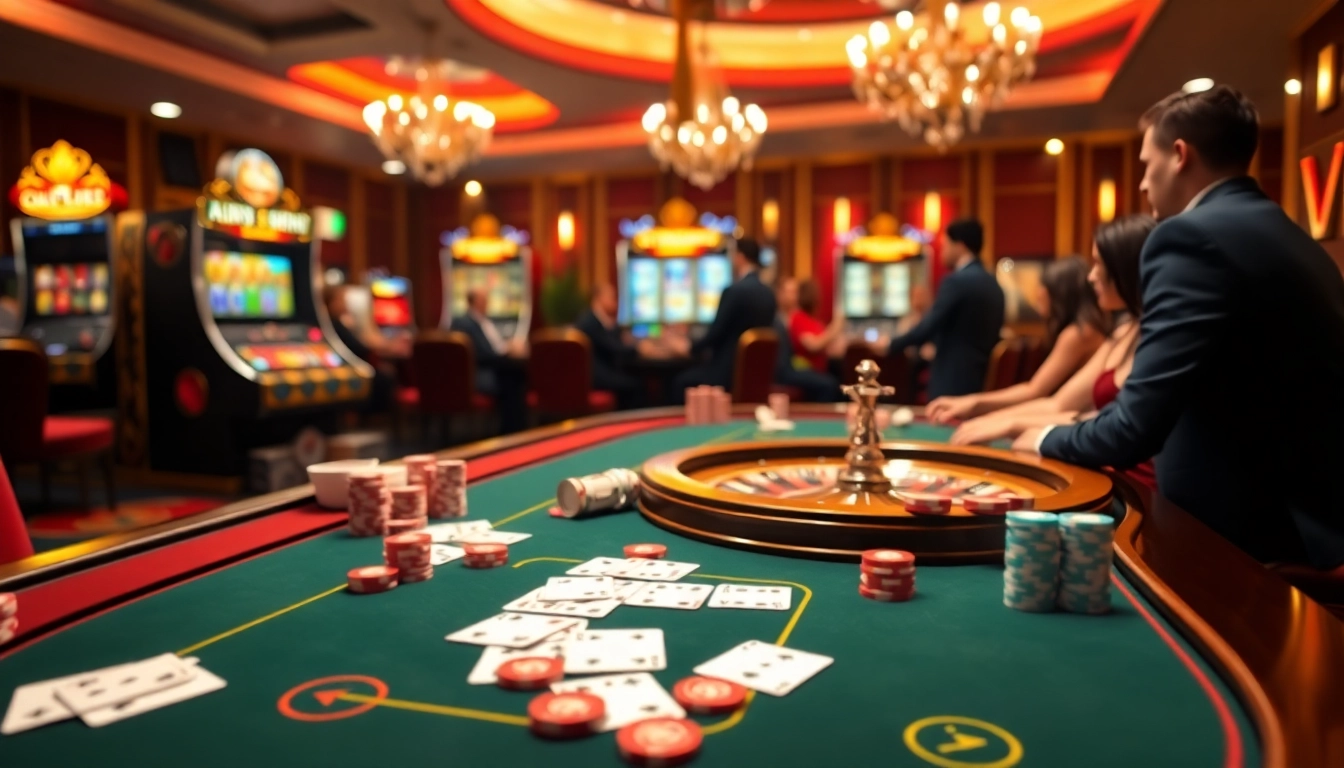 V7SB casino scene capturing players enjoying exciting games at a luxurious poker table.