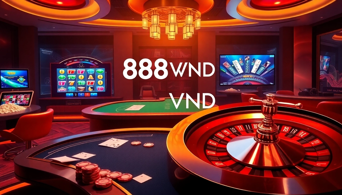Win big at 888VND with thrilling slots and poker tables in a luxurious casino setting.