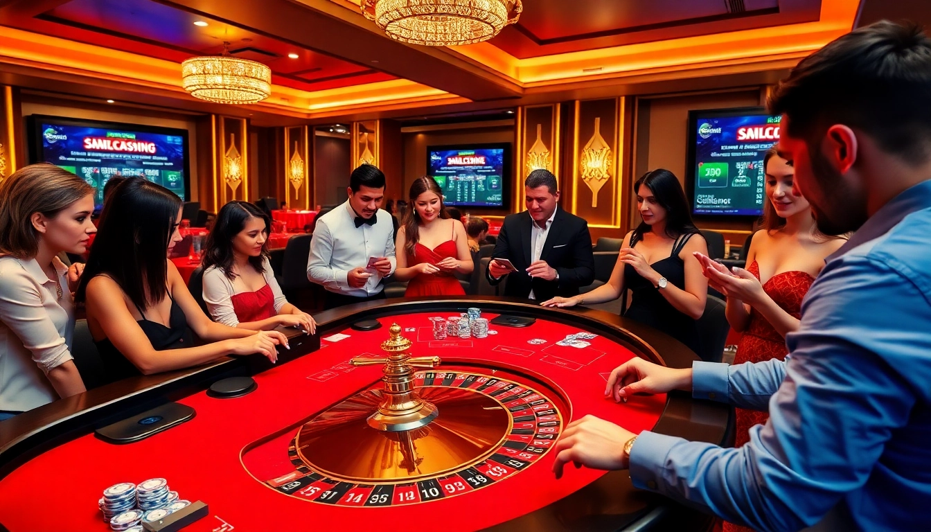 Players engaging in high-stakes baccarat at hitclub, featuring vibrant lighting and casino ambiance.