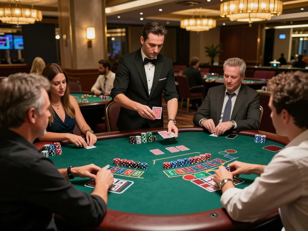 Các người chơi tham gia vào một trò chơi blackjack hồi hộp tại sòng bạc KO66, thể hiện chiến lược và sự phấn khích.