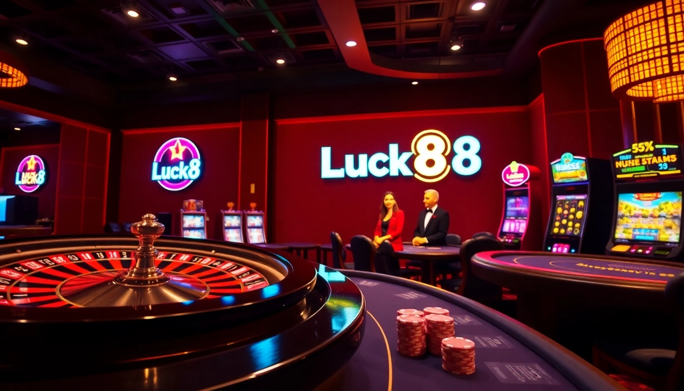 Experience the thrill of Luck8 casino games with vibrant tables, slot machines, and a professional atmosphere.