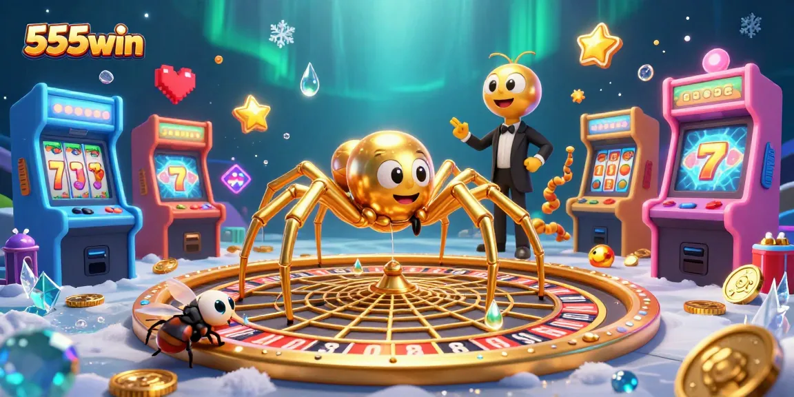 Interact with vibrant casino elements and the golden spider at 555win, spinning fortune and excitement.