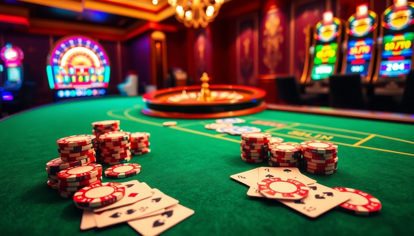 Engage with the exhilarating atmosphere of Link LUCK8 showcasing vibrant casino tables and captivating slot machines.