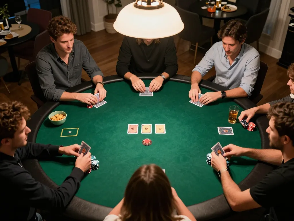 A group of friends enjoying a poker night at home, showcasing the thrilling gameplay at 789Club.