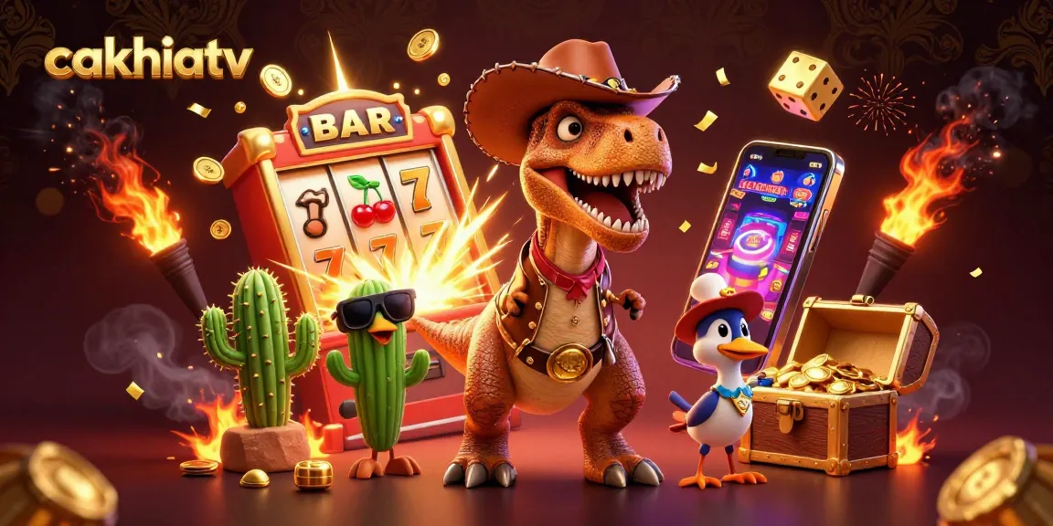 Experience exciting gameplay on cakhiatv with vibrant 3D animation and casino-themed imagery.