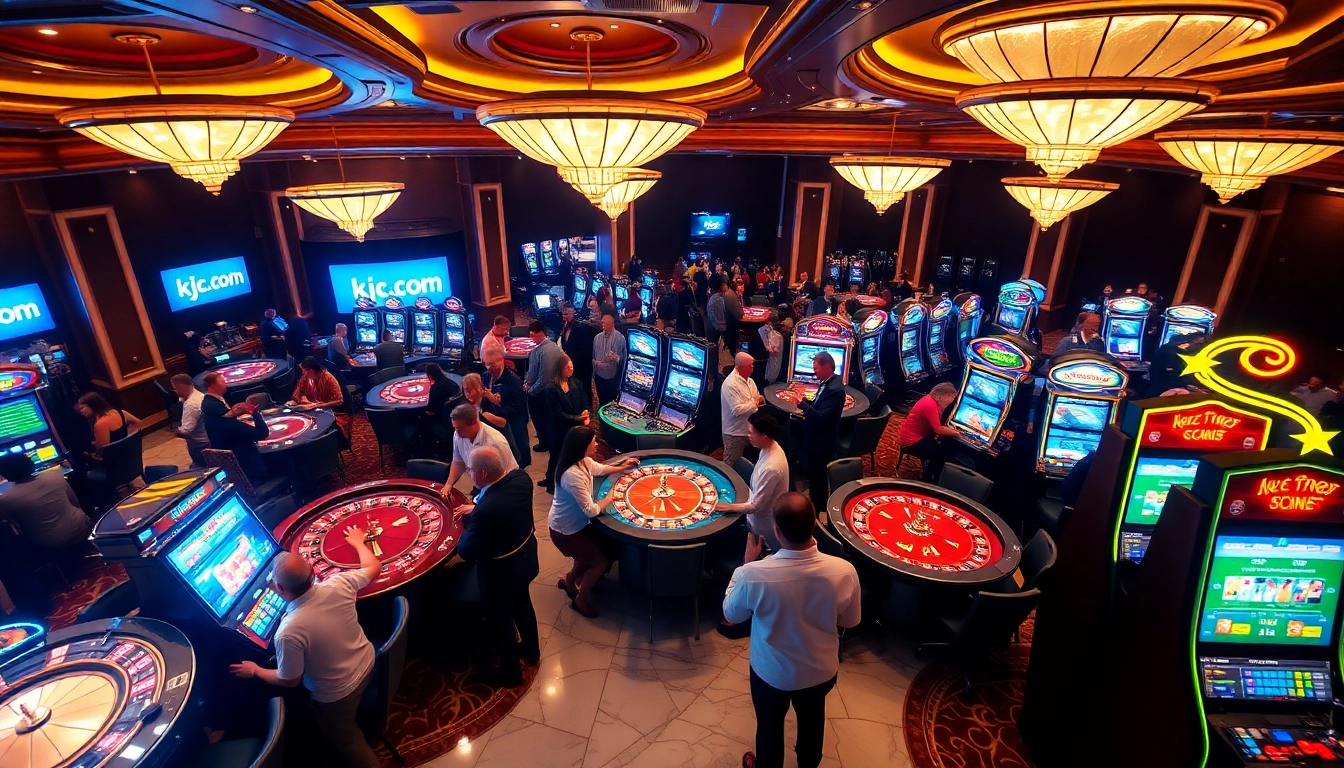 Experience the excitement of gambling at kjc.com with vibrant casino tables and slot machines.