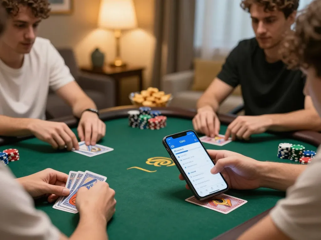 Go99 players participating in online poker game, showcasing strategic moves and mobile app engagement