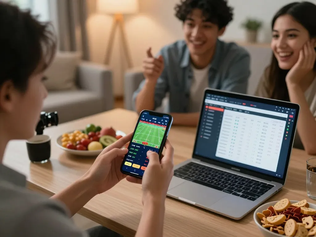 Engaging in live betting on GO8 app with friends, enjoying a cozy gaming atmosphere