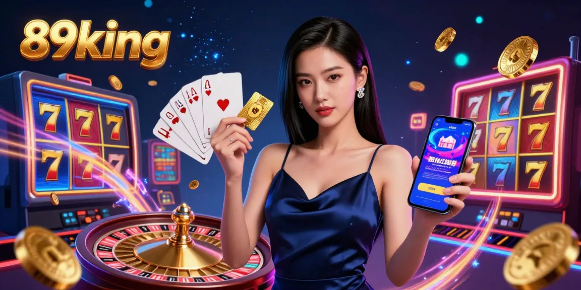 Experience the excitement of 89king with this dazzling 3D casino scene featuring a glamorous player and vibrant jackpots.