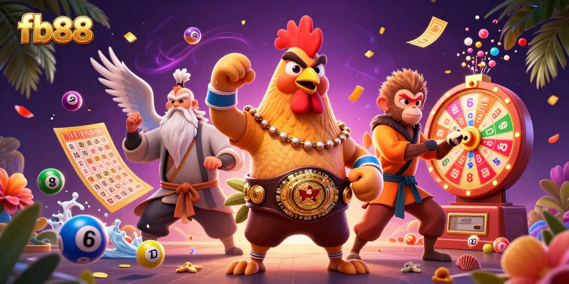 Experience the excitement of fb88 with a dynamic scene of gambling characters and vibrant game elements.