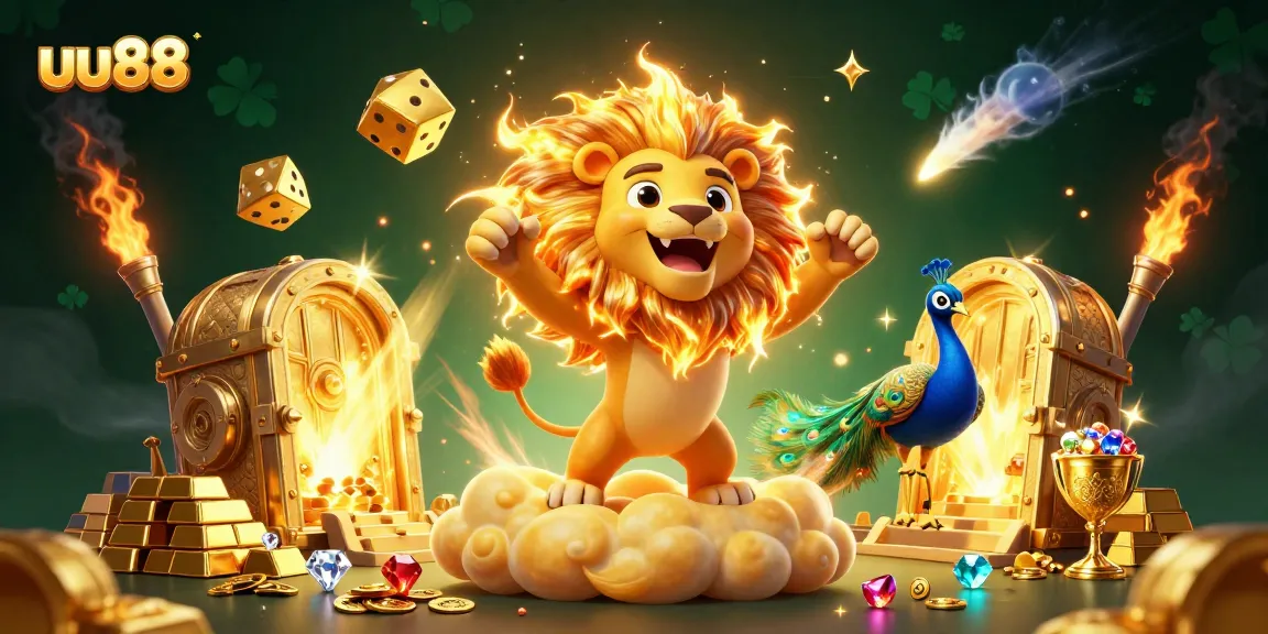 Experience thrilling wins at uu88 with a vibrant 3D casino adventure featuring golden treasures and dynamic characters.