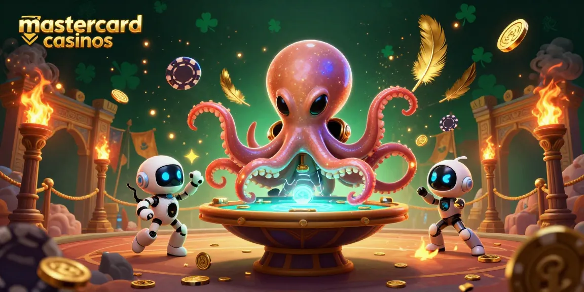 Engage with mastercard casinos in an exciting 3D scene featuring alien octopus and poker table.