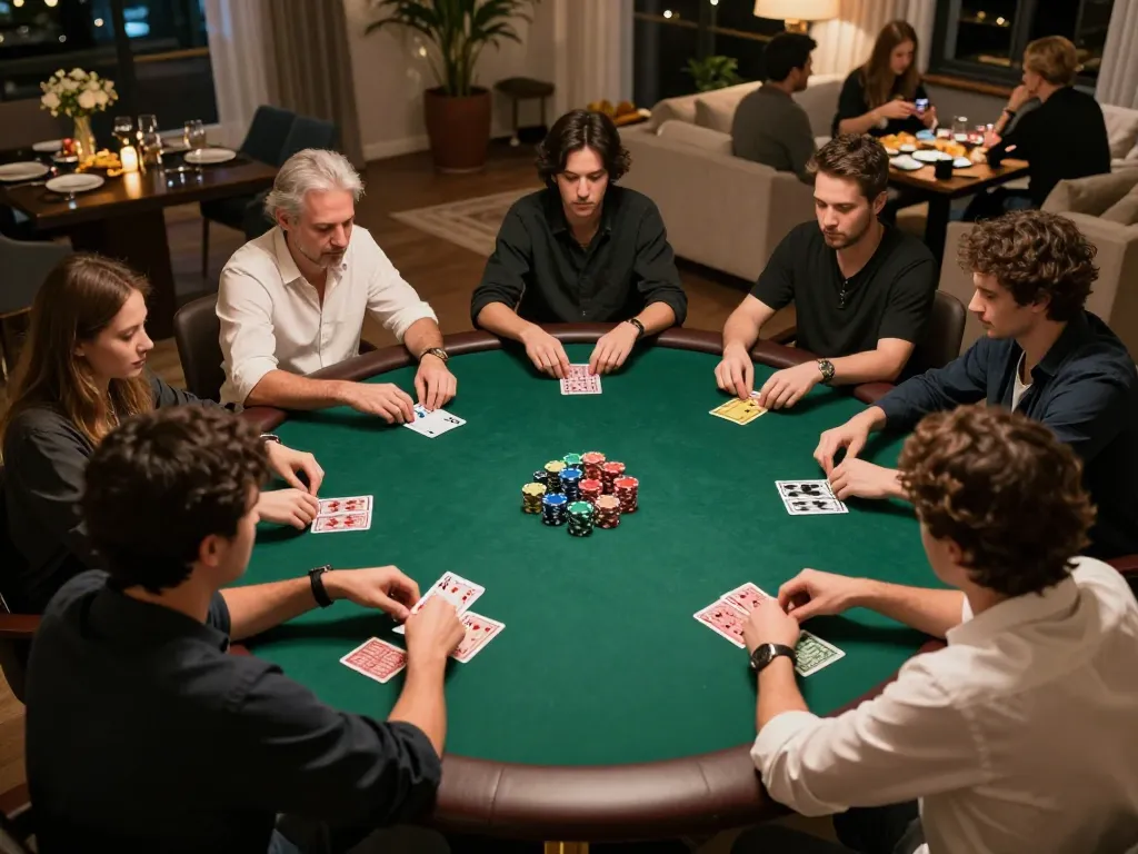 Participants engaging in a strategic poker night at home with keonhacaii88, emphasizing social interaction and competitive gameplay.