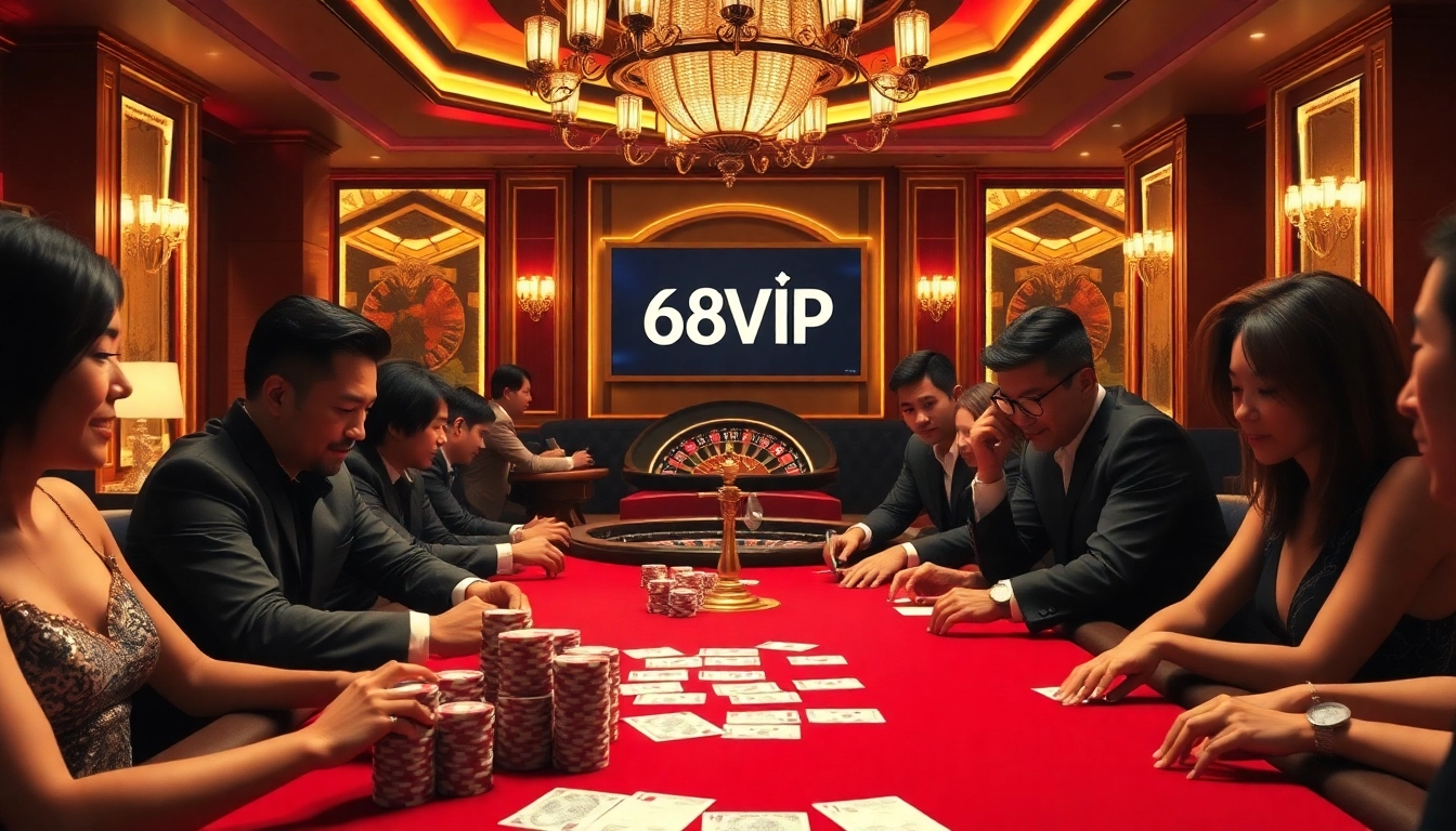 Engaging players in a vibrant casino experience with Đăng Nhập Nhà Cái 68VIP displayed prominently.