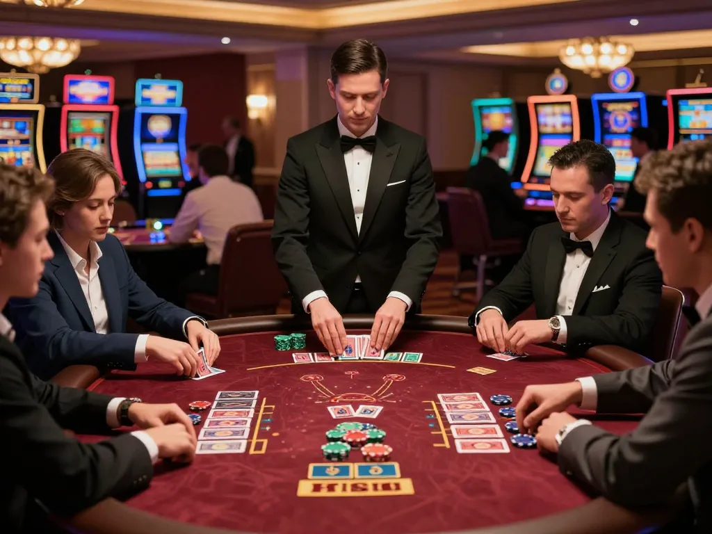 Players enjoying blackjack at F8bet, showcasing excitement and strategy in a luxurious casino setting.