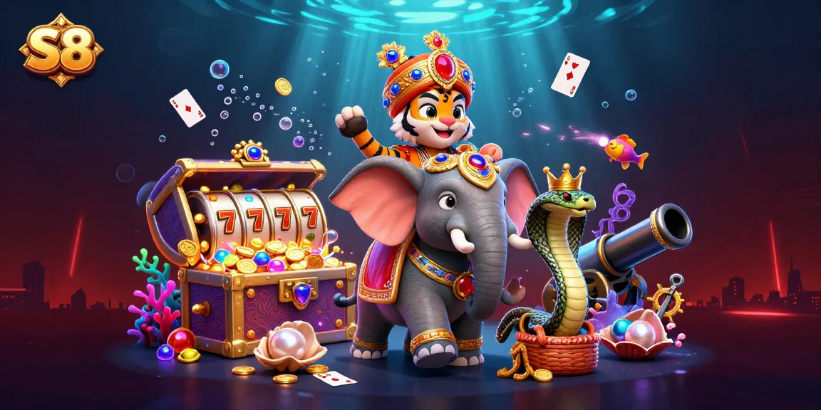 Experience S8's exhilarating slot gaming with a vibrant casino scene featuring a regal maharaja tiger.