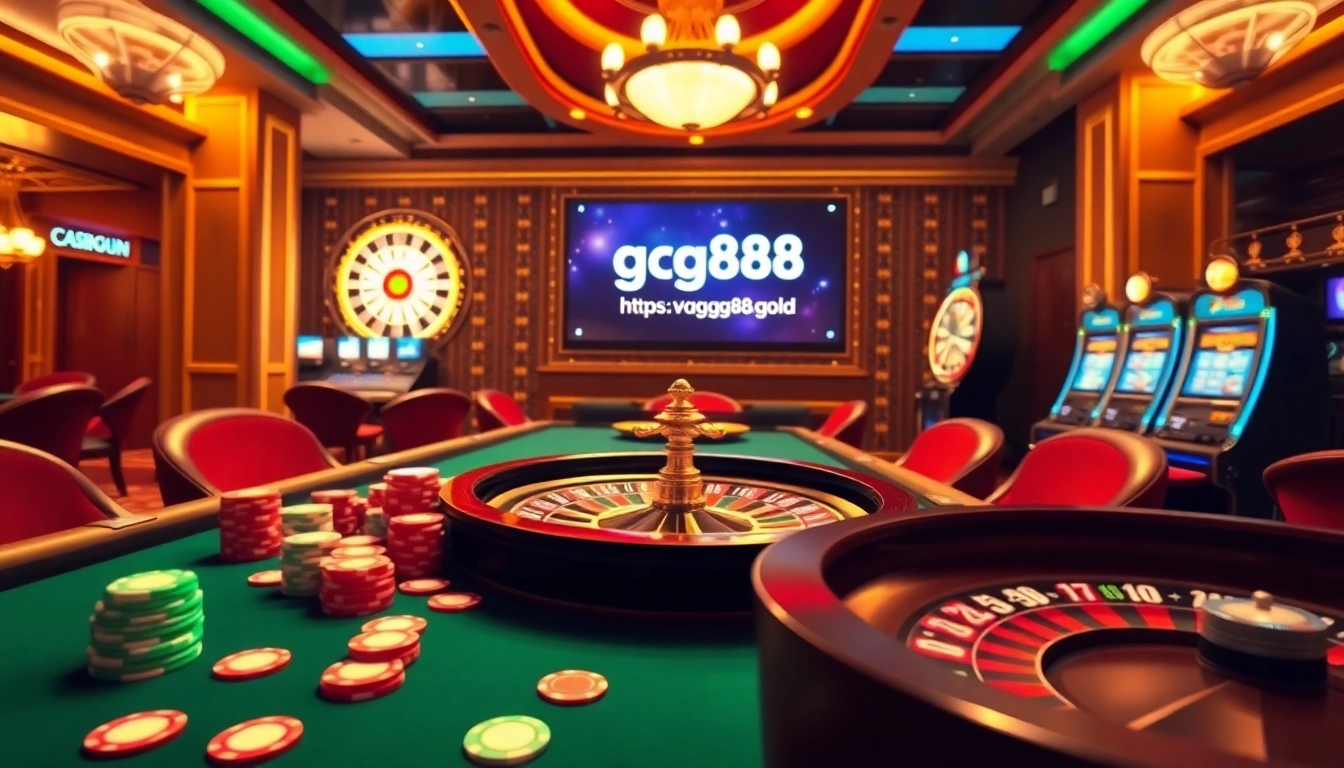 Exciting casino scene highlighting https://gg88.gold/ with poker chips and spinning roulette.