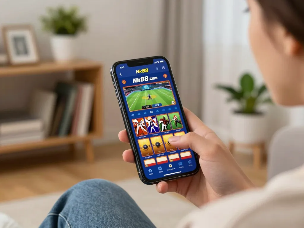 Engaging online sports betting experience on Nk88.com mobile app with user placing bets.