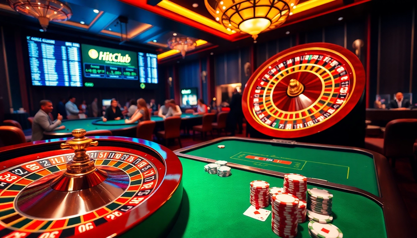 Enjoy exciting games at HitClub, where vibrant roulette wheels and cards create a thrilling atmosphere.