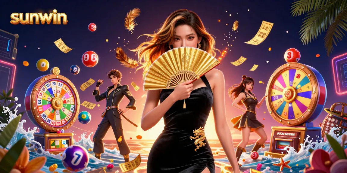 Spin and win at sunwin with dynamic lottery games and engaging visuals in a vibrant casino scene.