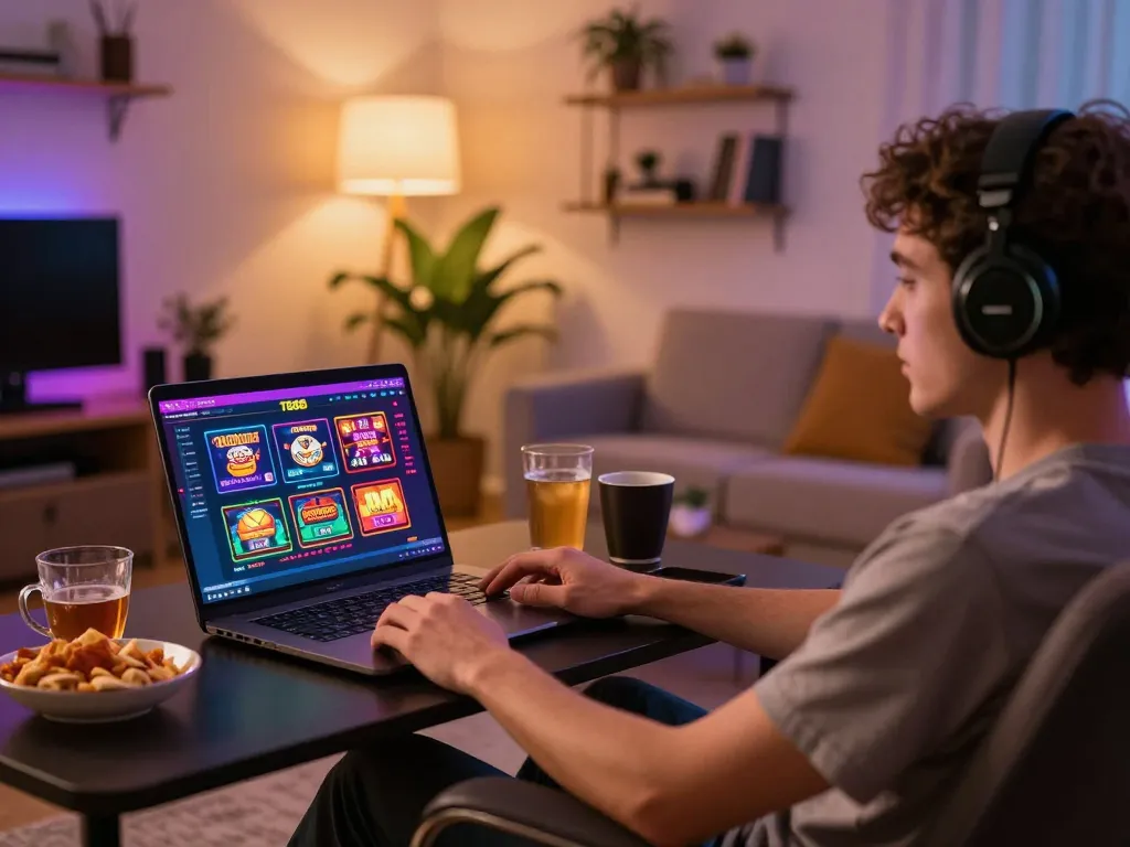 Engaged player enjoying TG88 online casino gaming on a stylish laptop