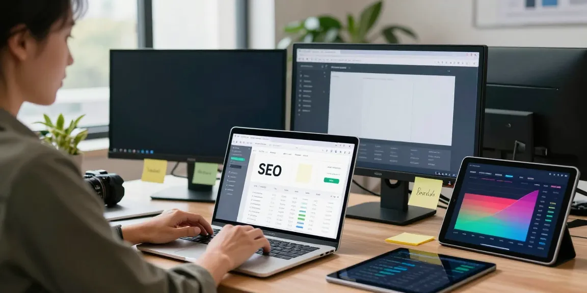 Digital marketing workspace focusing on instant indexing techniques and data analytics.