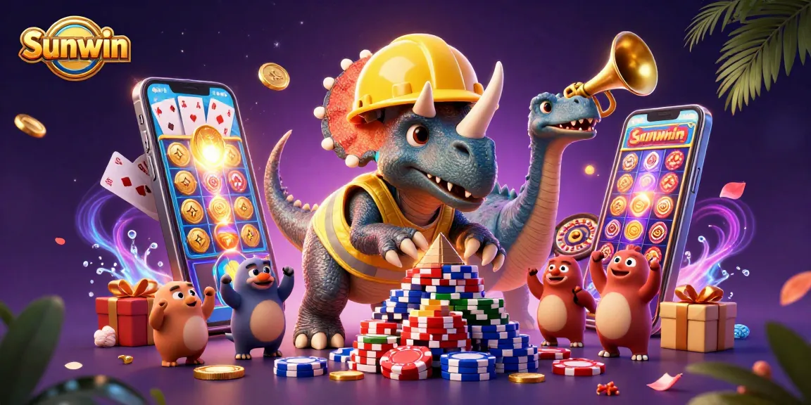 Experience the excitement of Sunwin with a thrilling casino scene featuring dynamic characters and games.