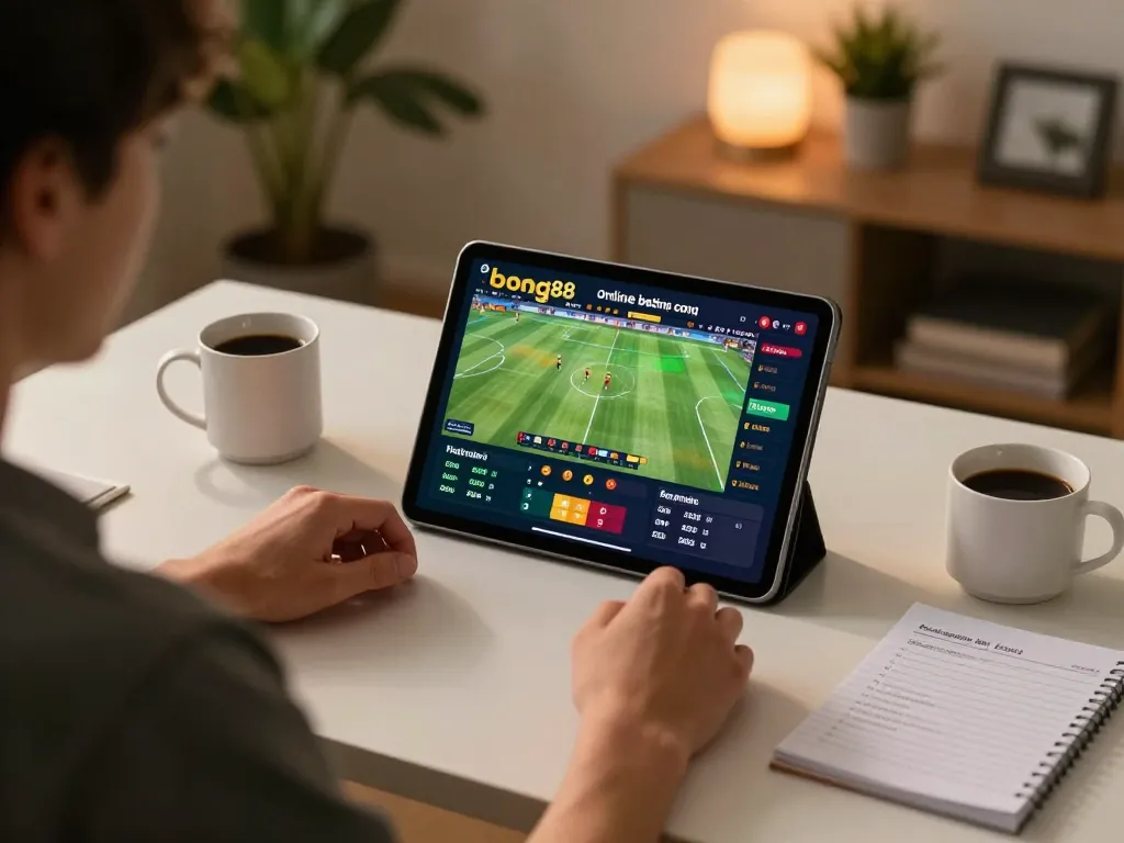 bong88 mobile betting interface being used by a player at home, showcasing sports odds and betting options.