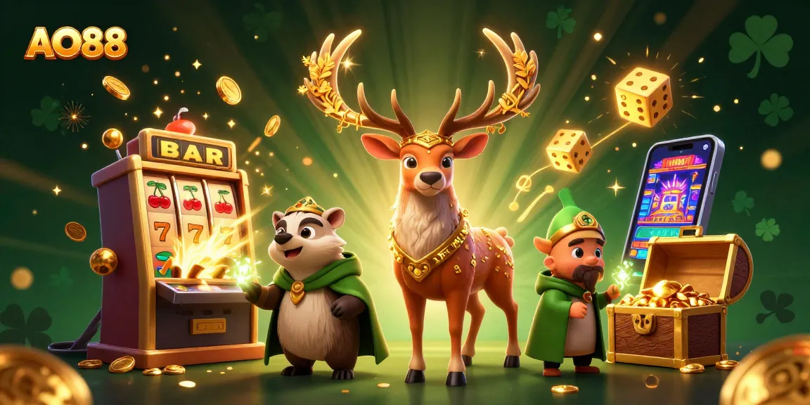 Engage with AO88's vibrant gaming scene featuring magical characters amidst dynamic casino elements.