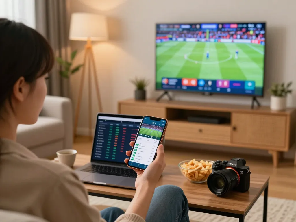 Engaging user experience on the QE 8 betting platform in a cozy home setting with mobile app and live sports.