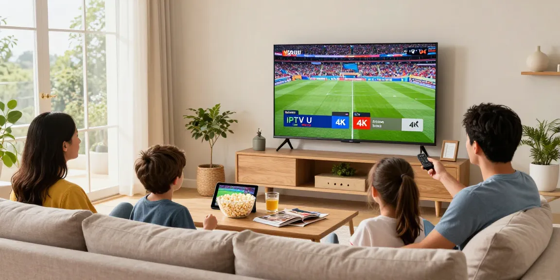 Family enjoying IPTV UK service on Smart TV in 4K, showcasing entertainment and comfort.