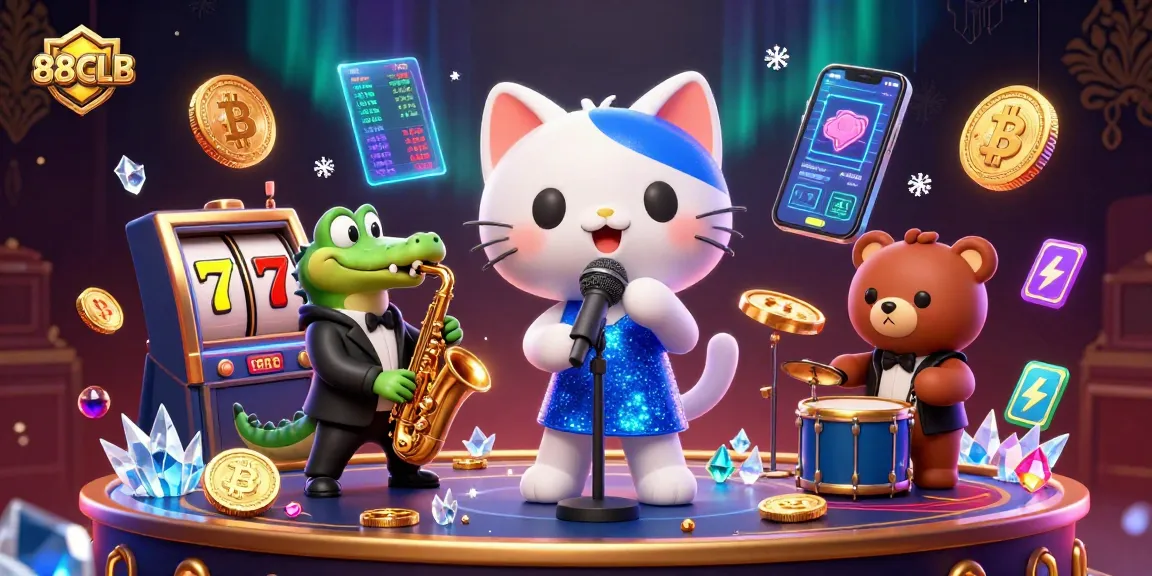 Engage in thrilling casino excitement with 88CLB's vibrant game-themed illustration featuring lively characters.