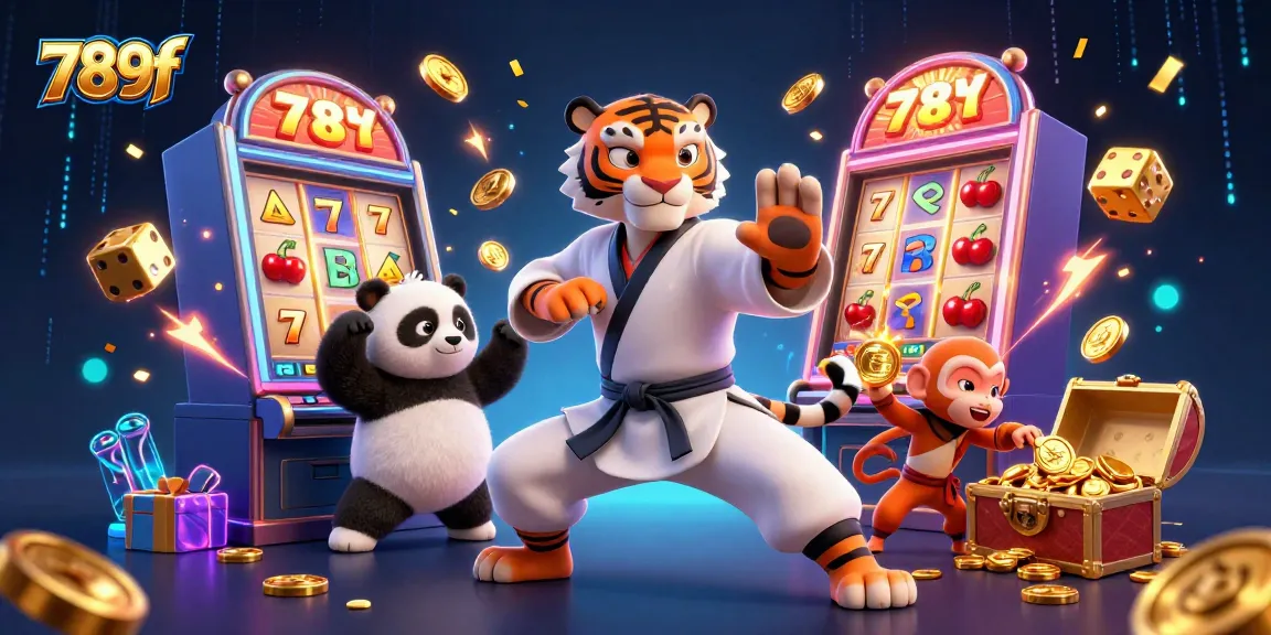 Experience exhilarating winning moments with 789f in this vibrant 3D casino illustration of lucky symbols and characters.
