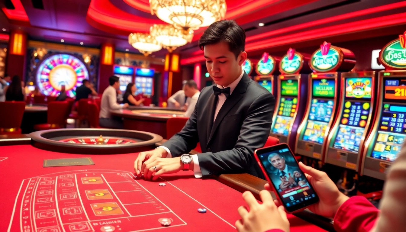 Engaging players at the blackjack table in SCLUB88 NET casino with luxurious elements.