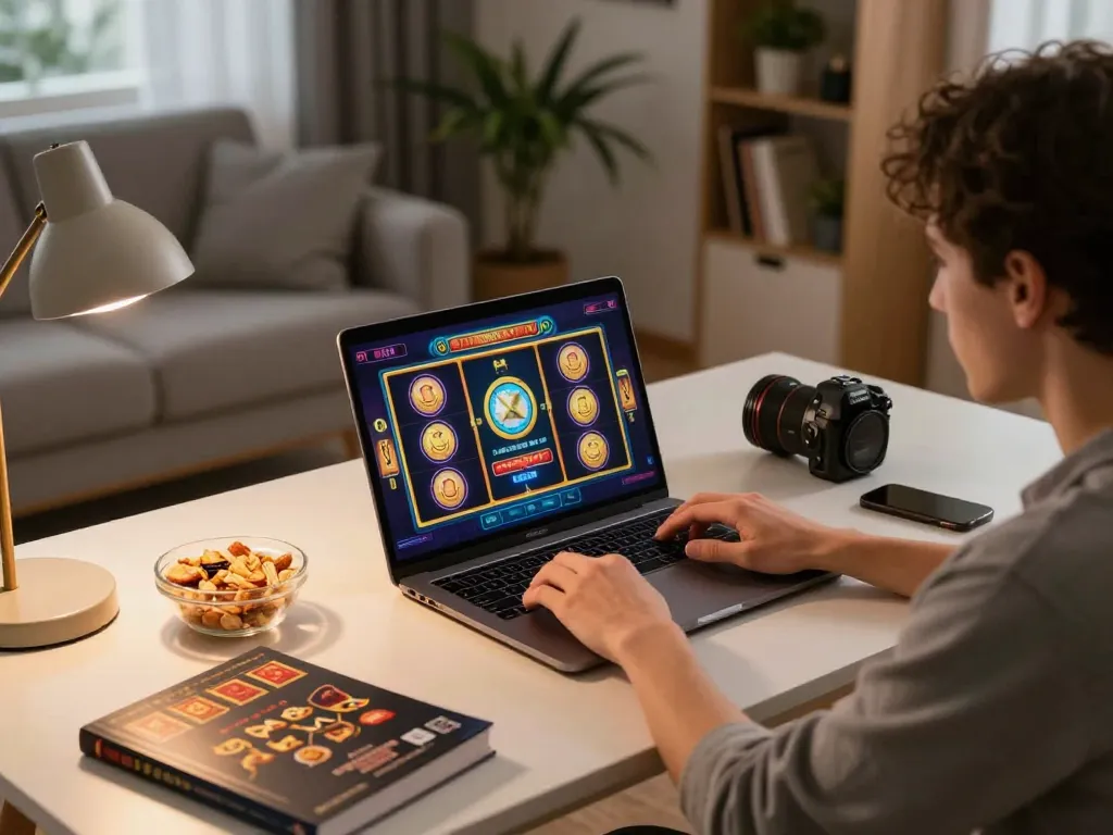 PHDREAM6268's slot games displayed on a laptop as a player engages in responsible gaming at home.