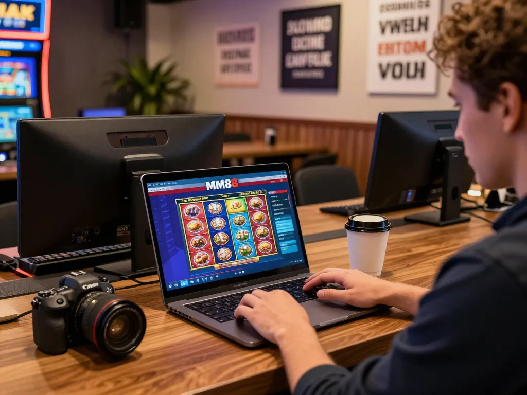 Engaging with MM88 online casino slot games at a cozy home gaming setup