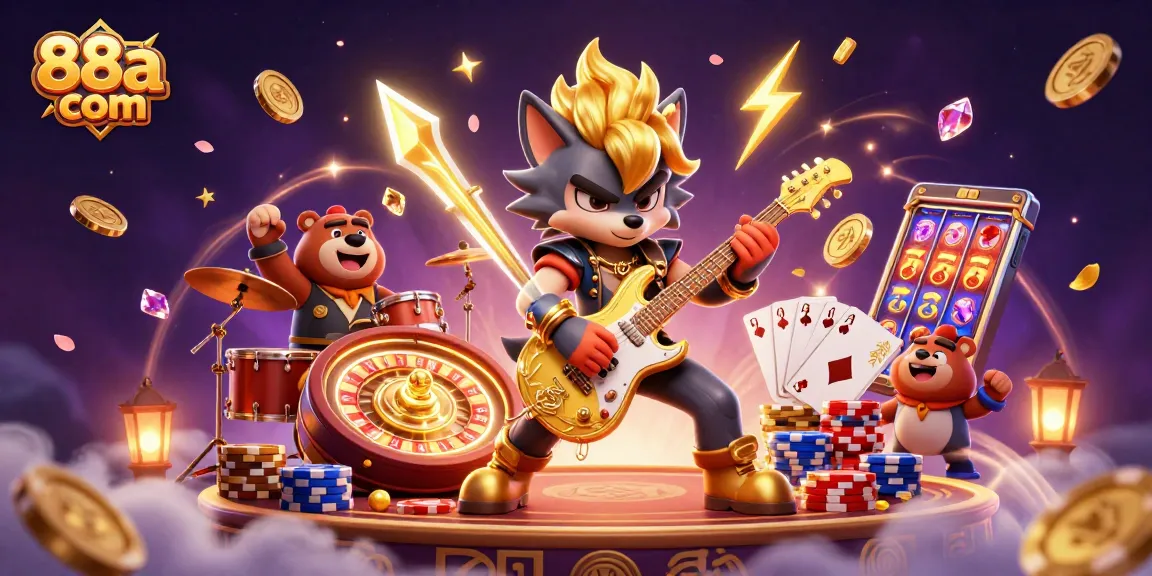 Experience the excitement of 88aa com with dynamic gameplay featuring a rock star wolf and casino elements