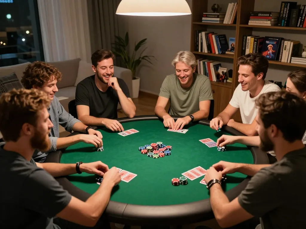 Players engage in a thrilling poker game at home while using dn88 strategy notes for an edge.