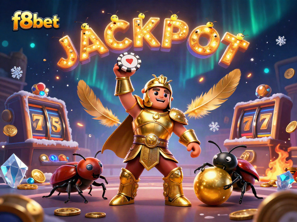 Experience the thrill of f8bet with a lively 3D casino illustration featuring a heroic beetle and fun gaming elements.