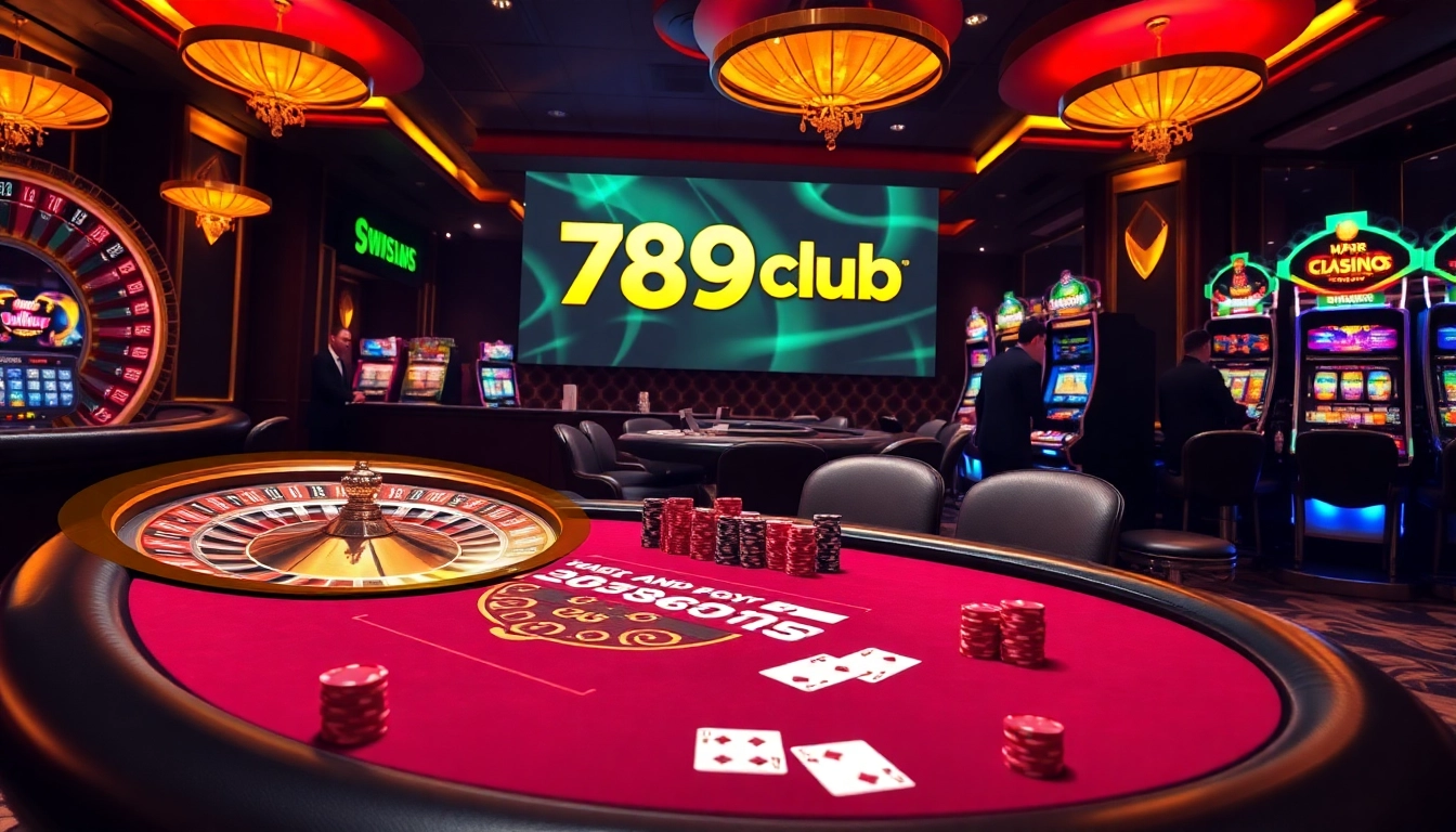 Exciting poker game in 789club casino, showcasing chips and cards with luxurious ambiance.