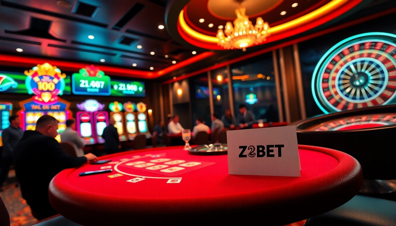 ZBET players enjoying a lively poker game amidst luxurious casino ambiance